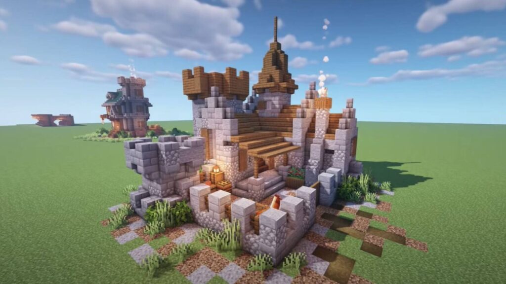 Castello costruito su Minecraft con blocchi digitali