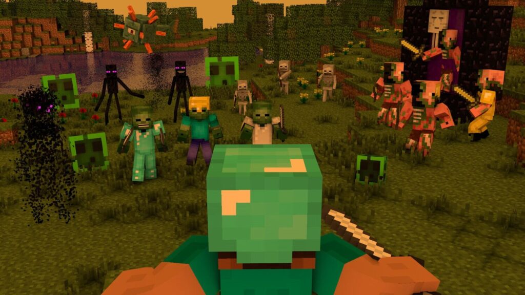 Zombie e altri personaggi ostili di Minecraft nella modalità Sopravvivenza