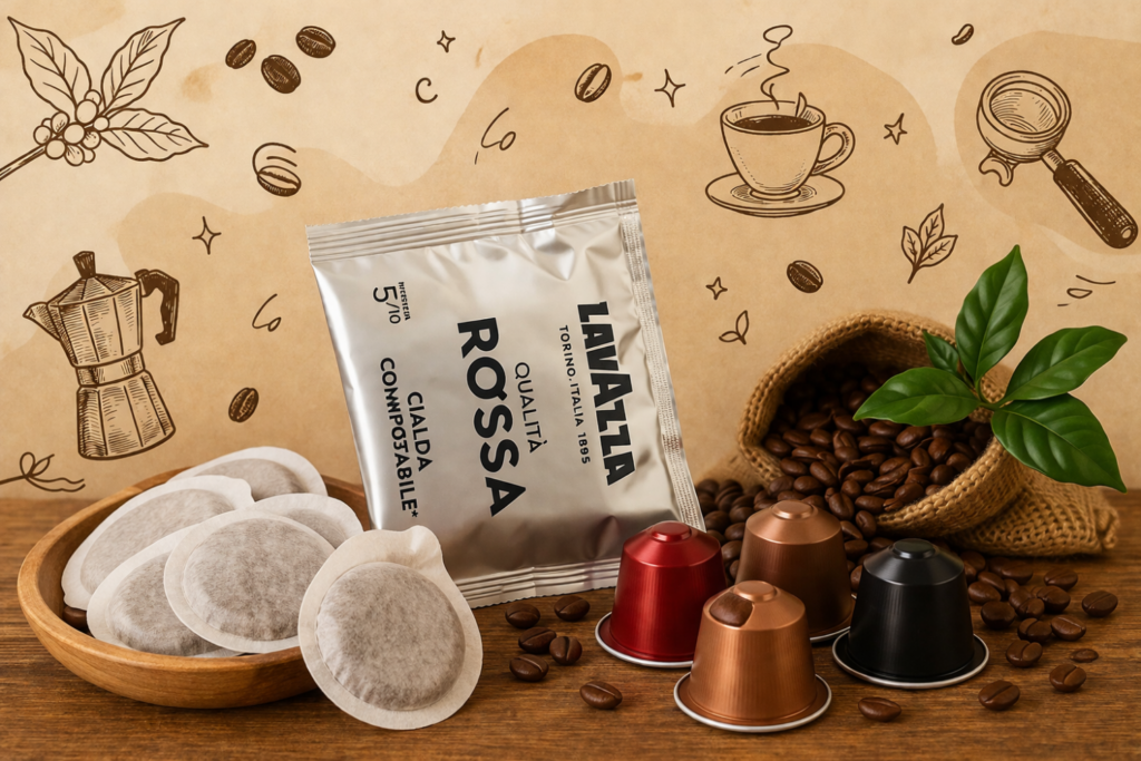 Cialde compostabili e capsule per caffè espresso